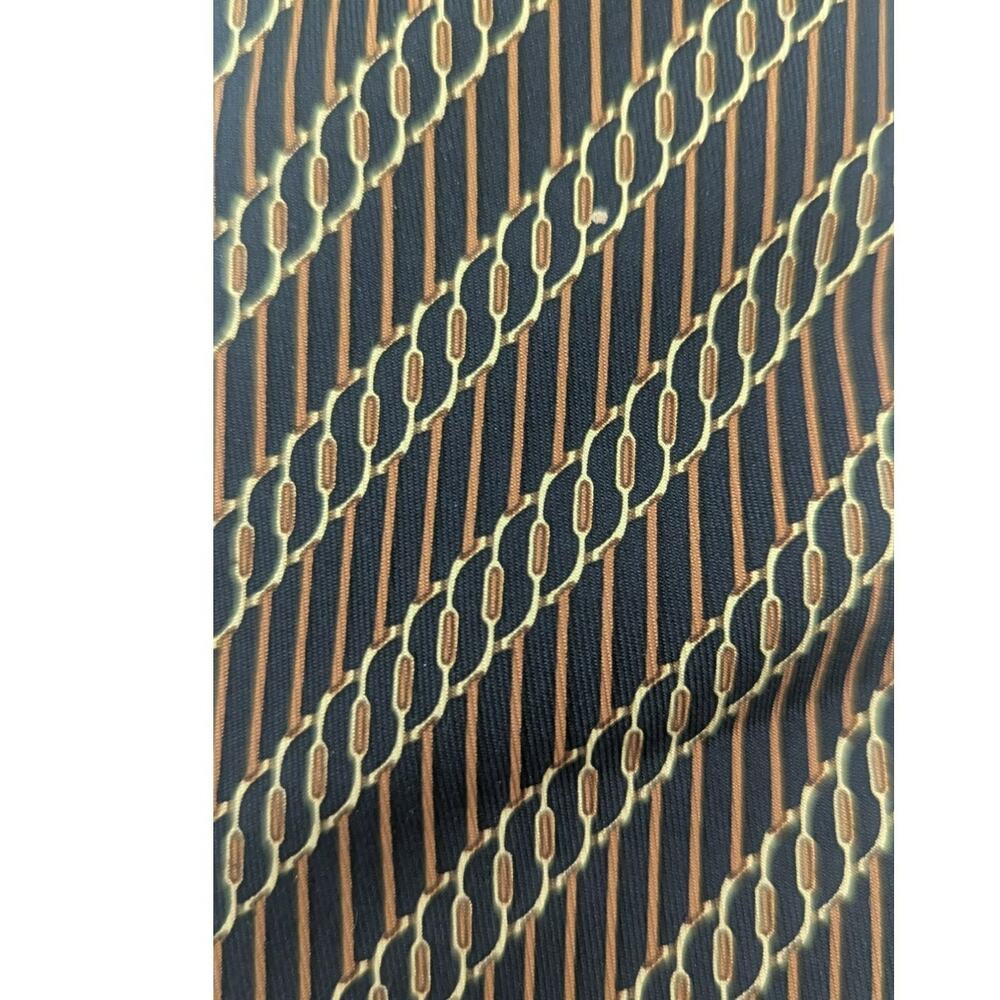 Mens Hermes designer silk tie gold burgandy brown colorway graphic design - Picture 8 of 10